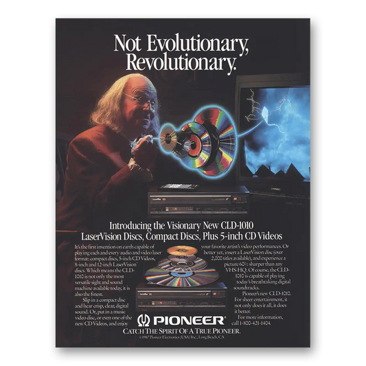 1987 Pioneer CD Players LaserVision Not Evolutionary Revolutionary Vintage Magazine Print Ad