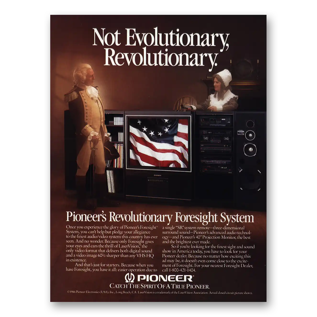 1987 Pioneer Projection Monitor TV Foresight System Not Evolutionary Vintage Magazine Print Ad