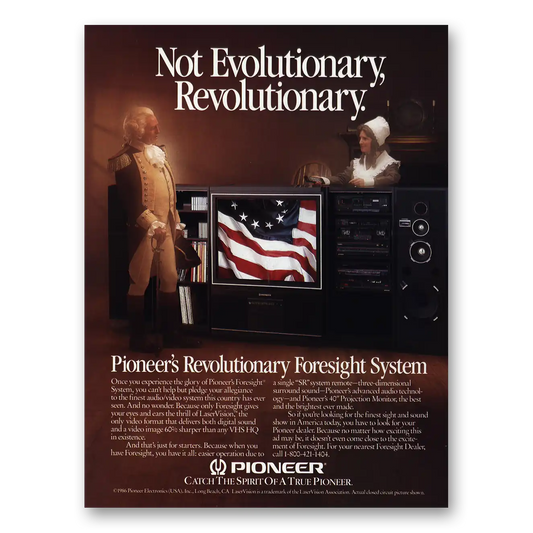 1987 Pioneer Projection Monitor TV Foresight System Not Evolutionary Vintage Magazine Print Ad