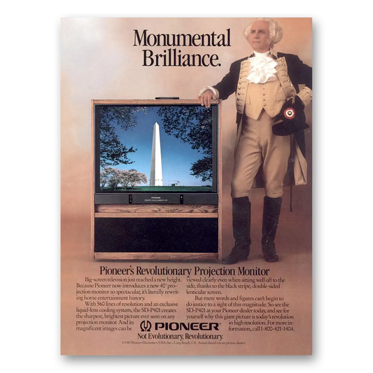 1987 Pioneer Projection Monitor TV Monumental Brilliance Washington Monument Vintage Magazine Print Ad