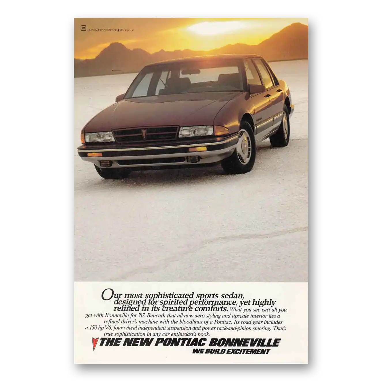 1987 Pontiac Bonneville Sophisticated Sports Sedan Vintage Magazine Print Ad