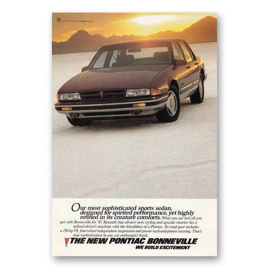 1987 Pontiac Bonneville Sophisticated Sports Sedan Vintage Magazine Print Ad