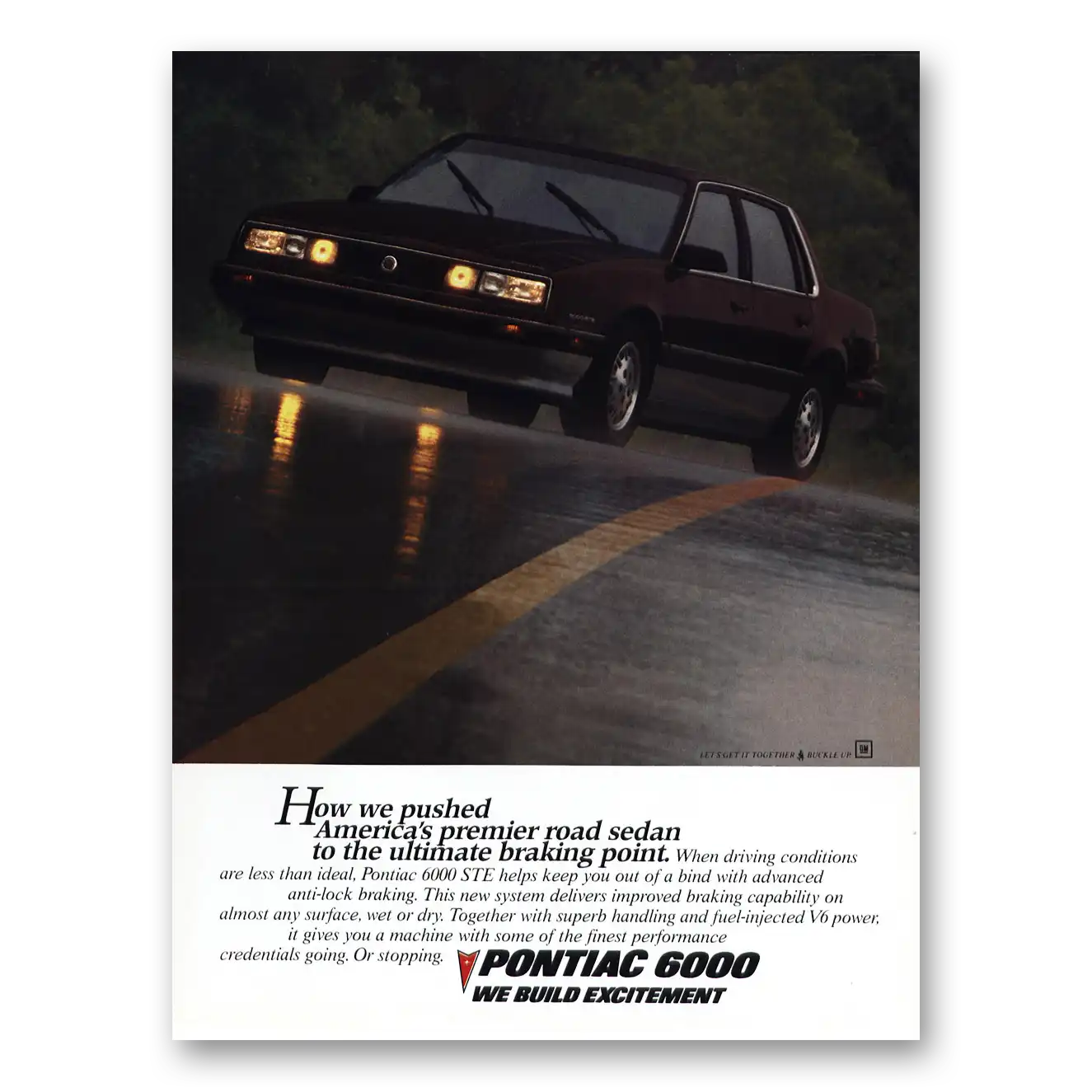 1987 Pontiac 6000 Premier Road Sedan Ultimate Braking Point Vintage Magazine Print Ad