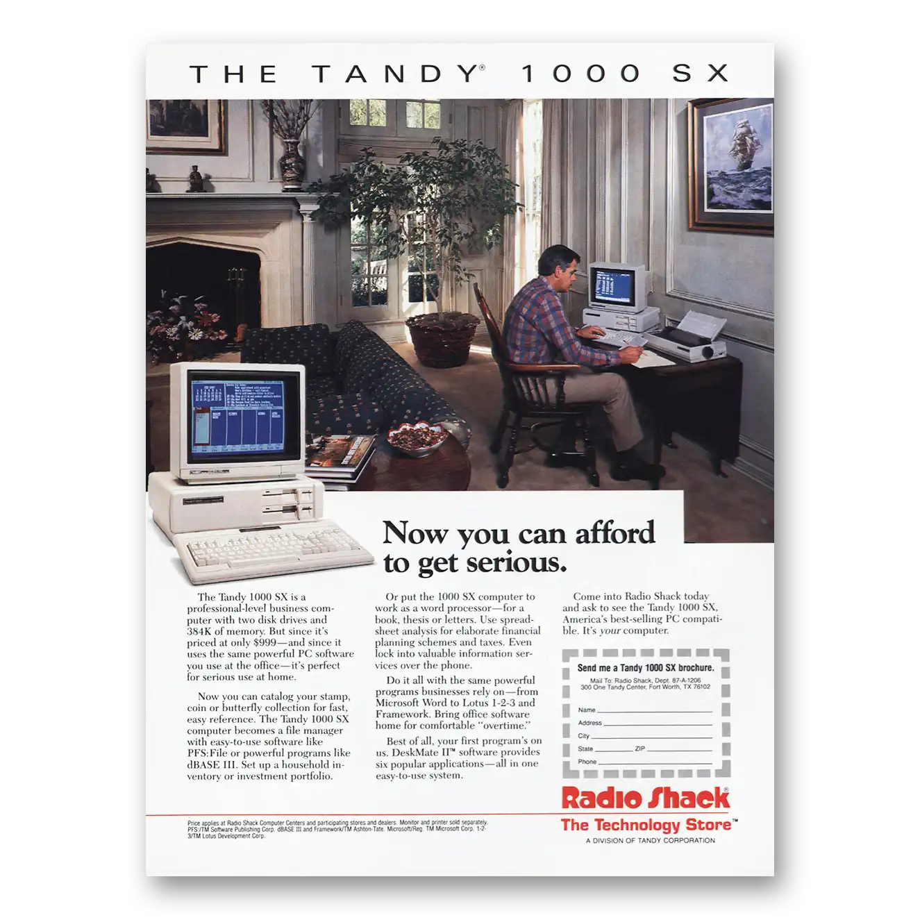 1987 Tandy Computer Now You Can Afford To Get Serious Vintage Magazine Print Ad