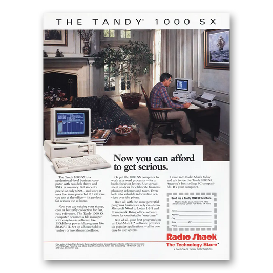 1987 Tandy Computer Now You Can Afford To Get Serious Vintage Magazine Print Ad