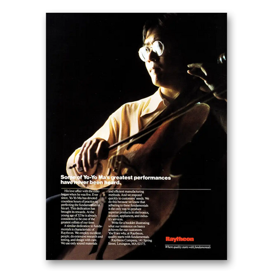 1987 Raytheon Yo Yo Ma Vintage Magazine Print Ad