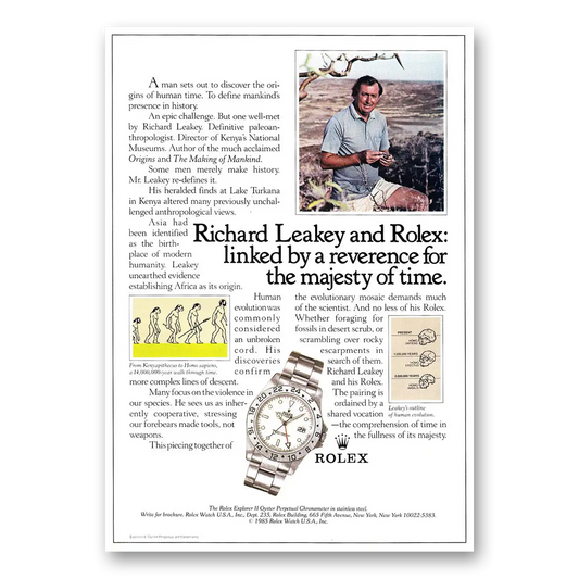 1987 Rolex Richard Leakey Reverence for the Majesty of Time Vintage Magazine Print Ad