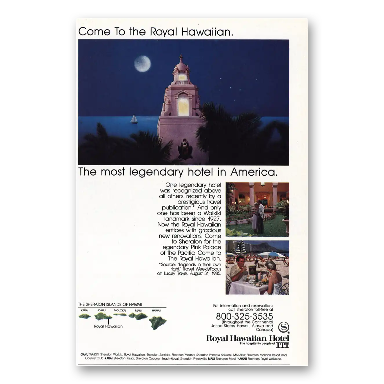 1987 Royal Hawaiian Hotel Most Legendary Hotel In America Vintage Magazine Print Ad