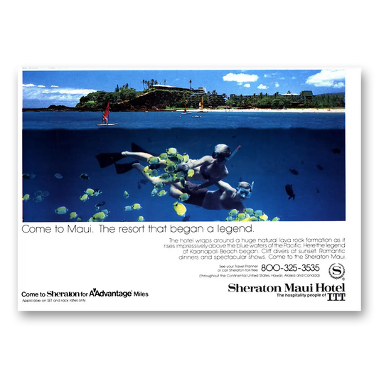 1987 Sheraton Maui Hotel Come to Maui Vintage Magazine Print Ad