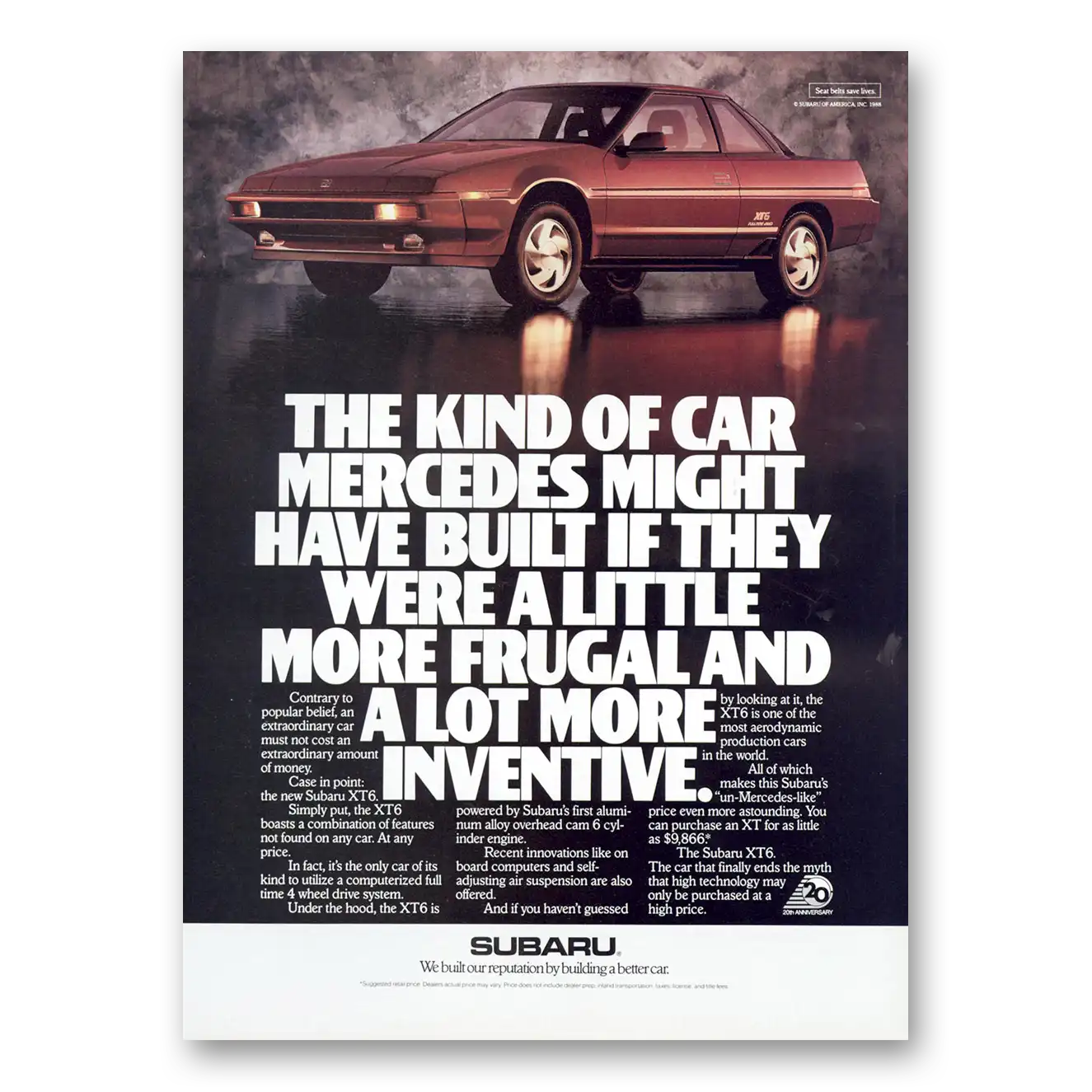 1987 Subaru XT6 Mercedes Might Have Built Vintage Magazine Print Ad