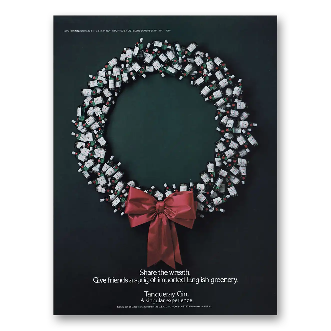 1987 Tanqueray Gin Share the Wreath Give Friends a Sprig Vintage Magazine Print Ad