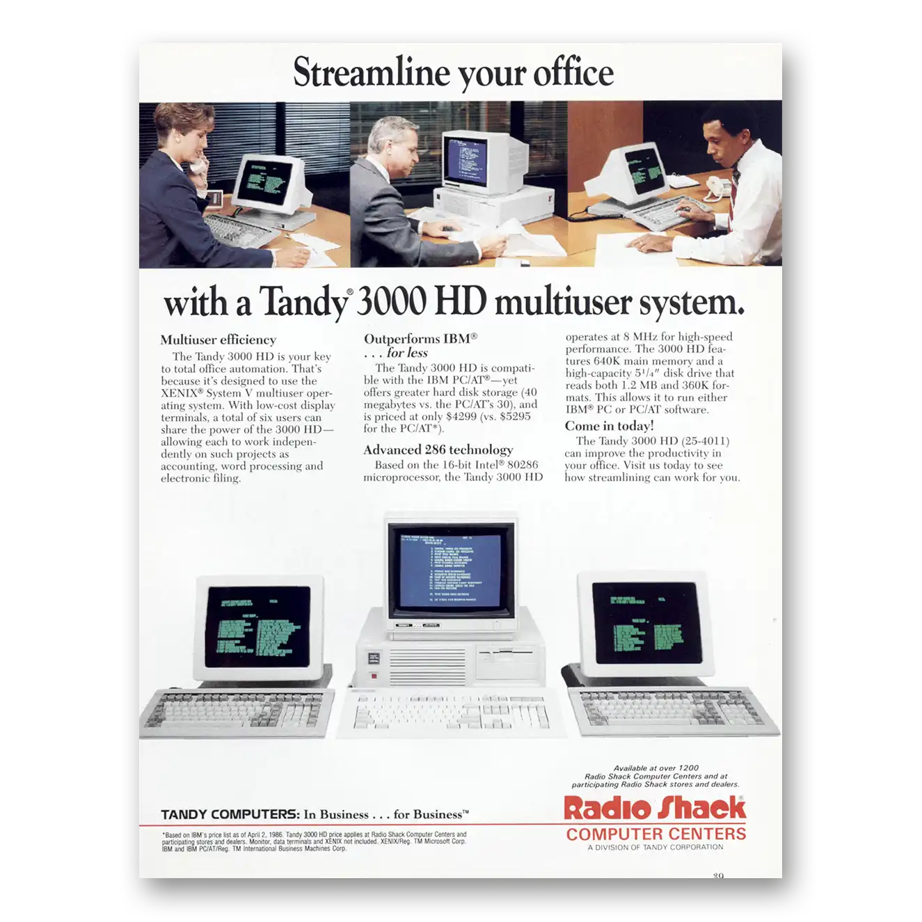 1987 Tandy Computer Streamline Your Office Vintage Magazine Print Ad