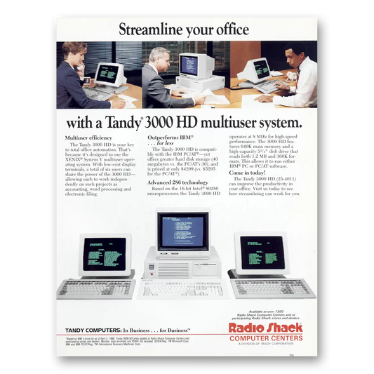 1987 Tandy Computer Streamline Your Office Vintage Magazine Print Ad