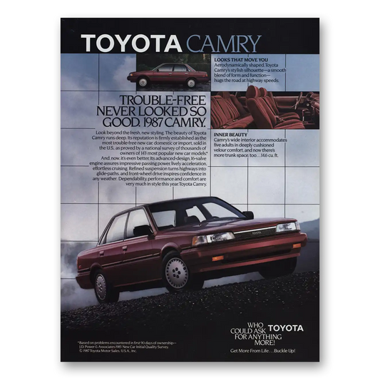 1987 Toyota Camry Trouble Free Vintage Magazine Print Ad