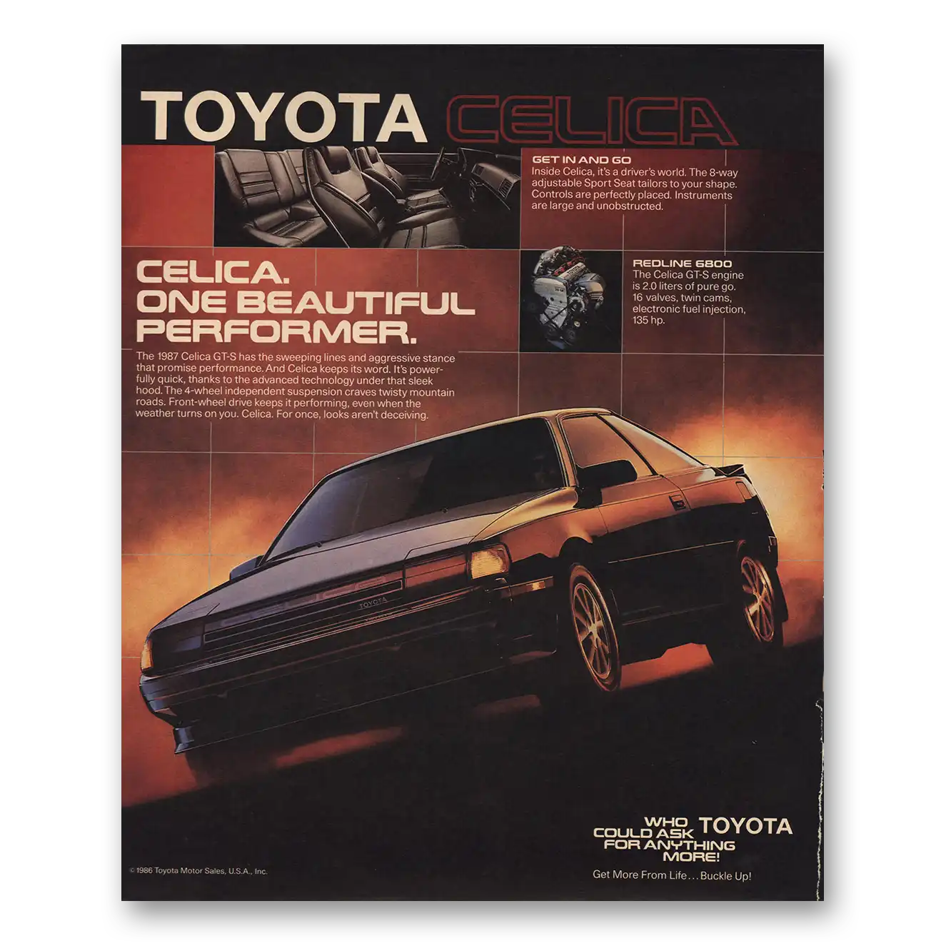 1987 Toyota Celica One Beautiful Performer Vintage Magazine Print Ad