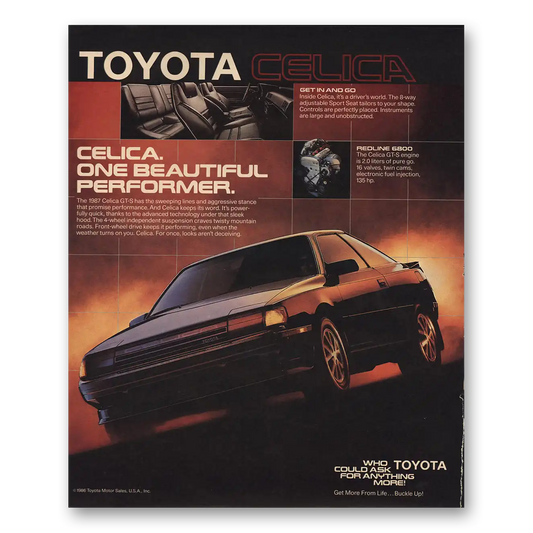 1987 Toyota Celica One Beautiful Performer Vintage Magazine Print Ad