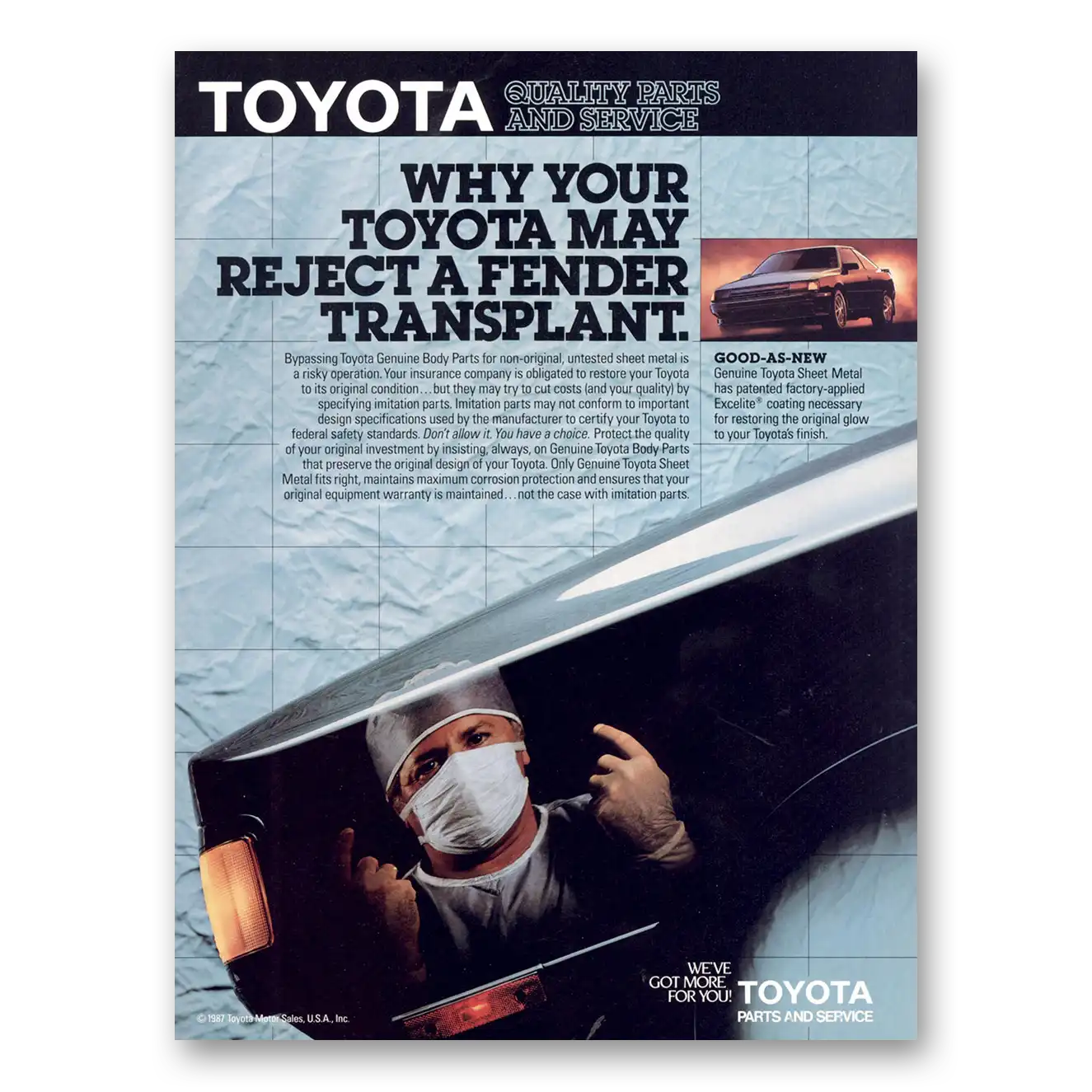 1987 Toyota Reject a Fender Transplant Vintage Magazine Print Ad