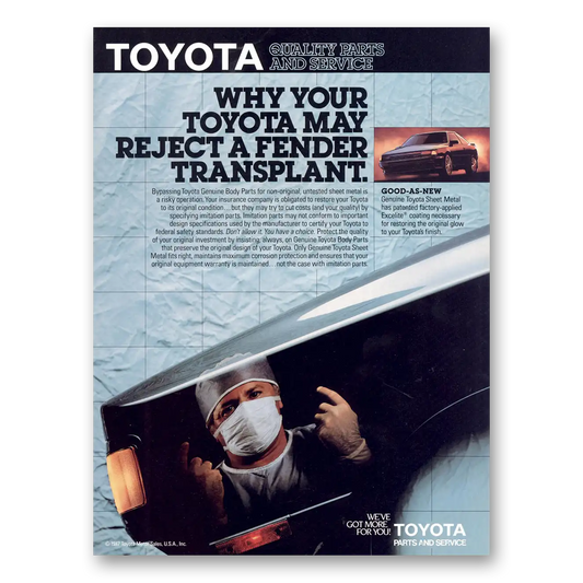 1987 Toyota Reject a Fender Transplant Vintage Magazine Print Ad