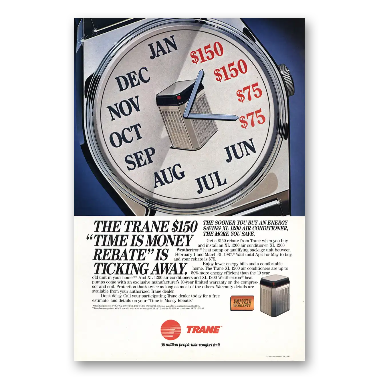 1987 Trane Air Condioning Time is Money Vintage Magazine Print Ad