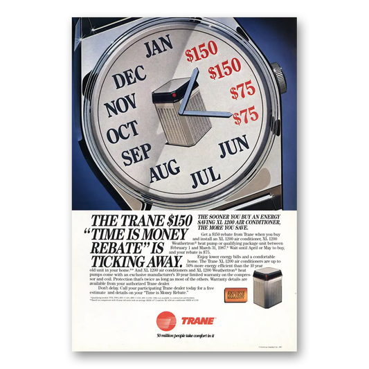 1987 Trane Air Condioning Time is Money Vintage Magazine Print Ad