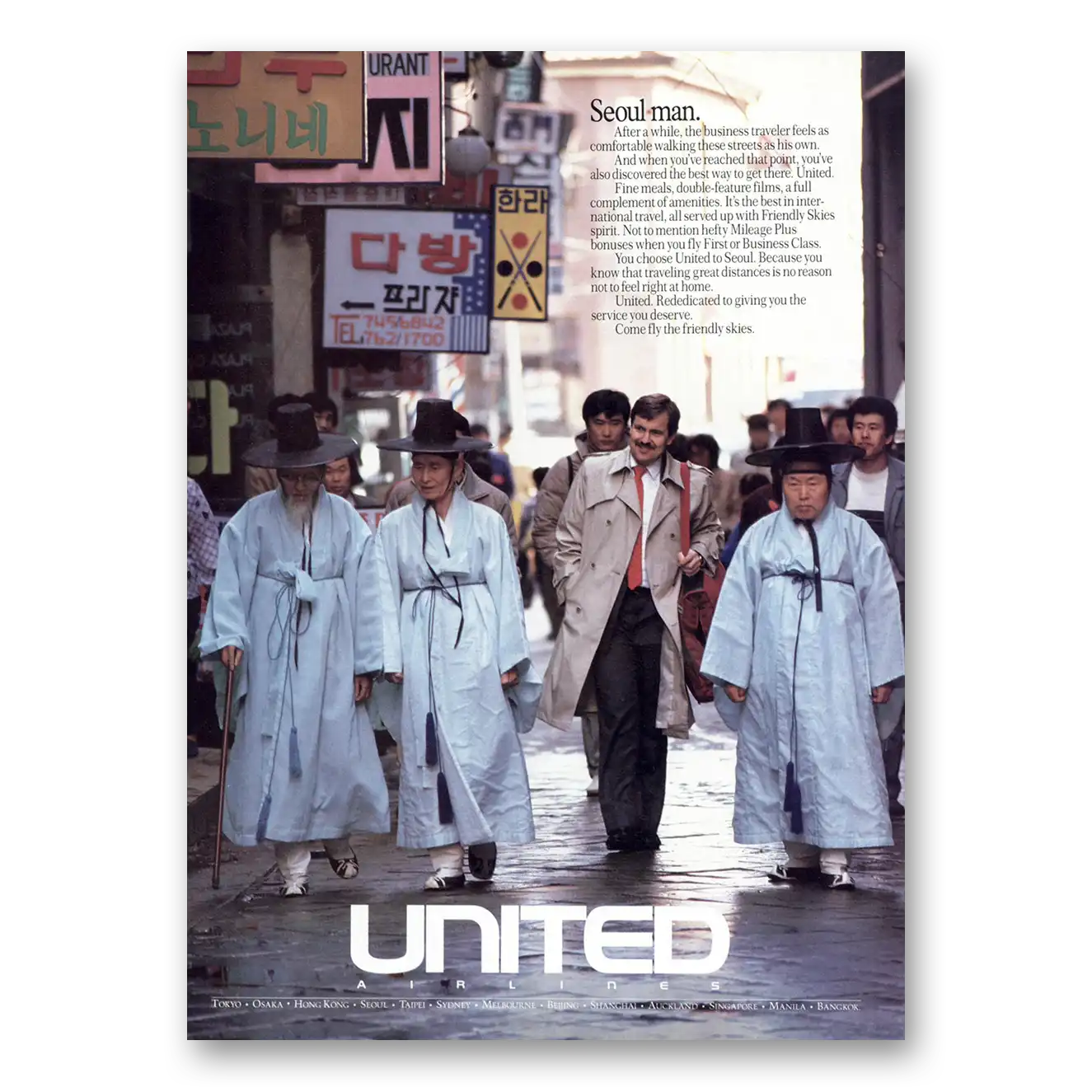 1987 United Airlines Seoul Man Vintage Magazine Print Ad