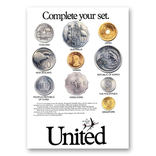 1987 United Airlines Complete Your Set Coins Vintage Magazine Print Ad