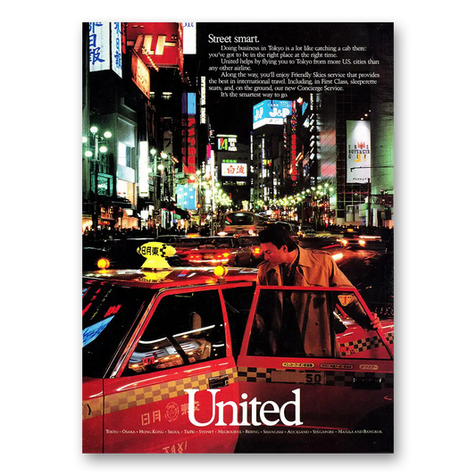 1987 United Airlines Street Smart Vintage Magazine Print Ad