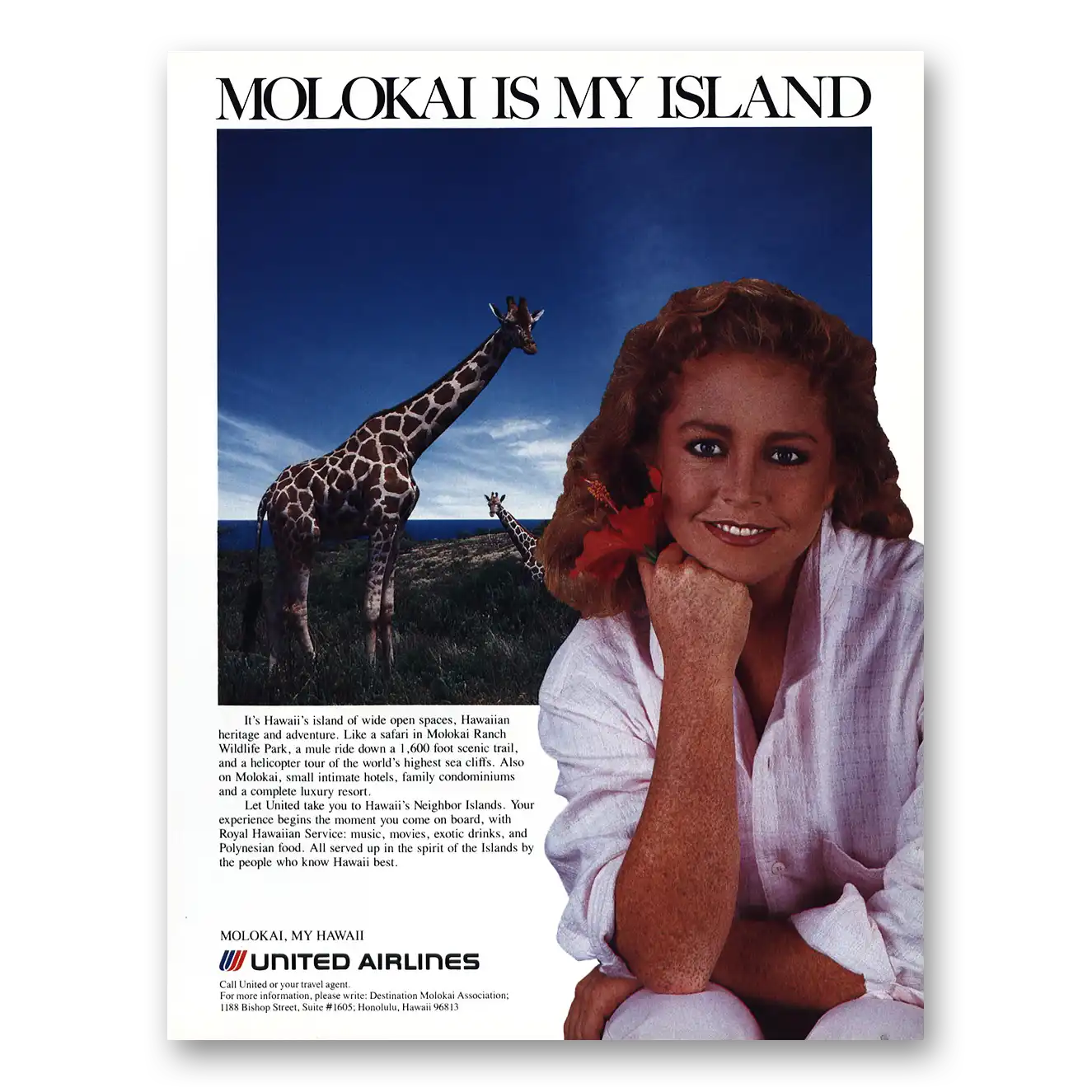 1987 United Airlines Molokai Is My Island Vintage Magazine Print Ad