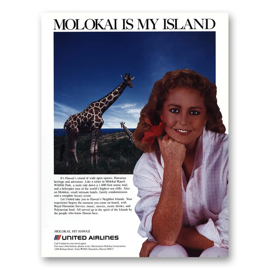 1987 United Airlines Molokai Is My Island Vintage Magazine Print Ad