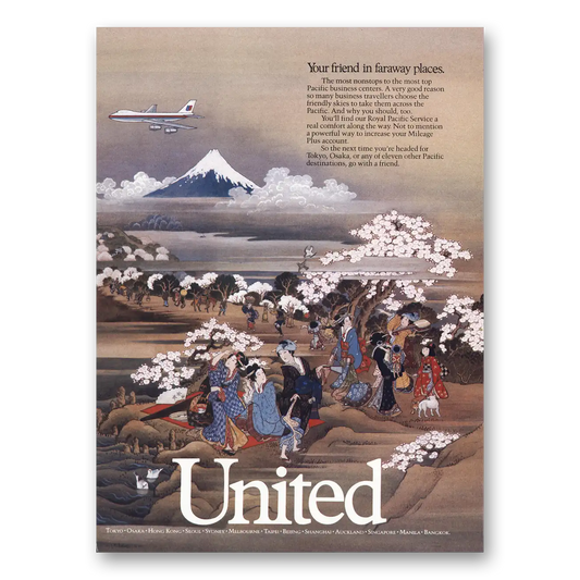 1987 United Airlines Royal Pacific Service Vintage Magazine Print Ad