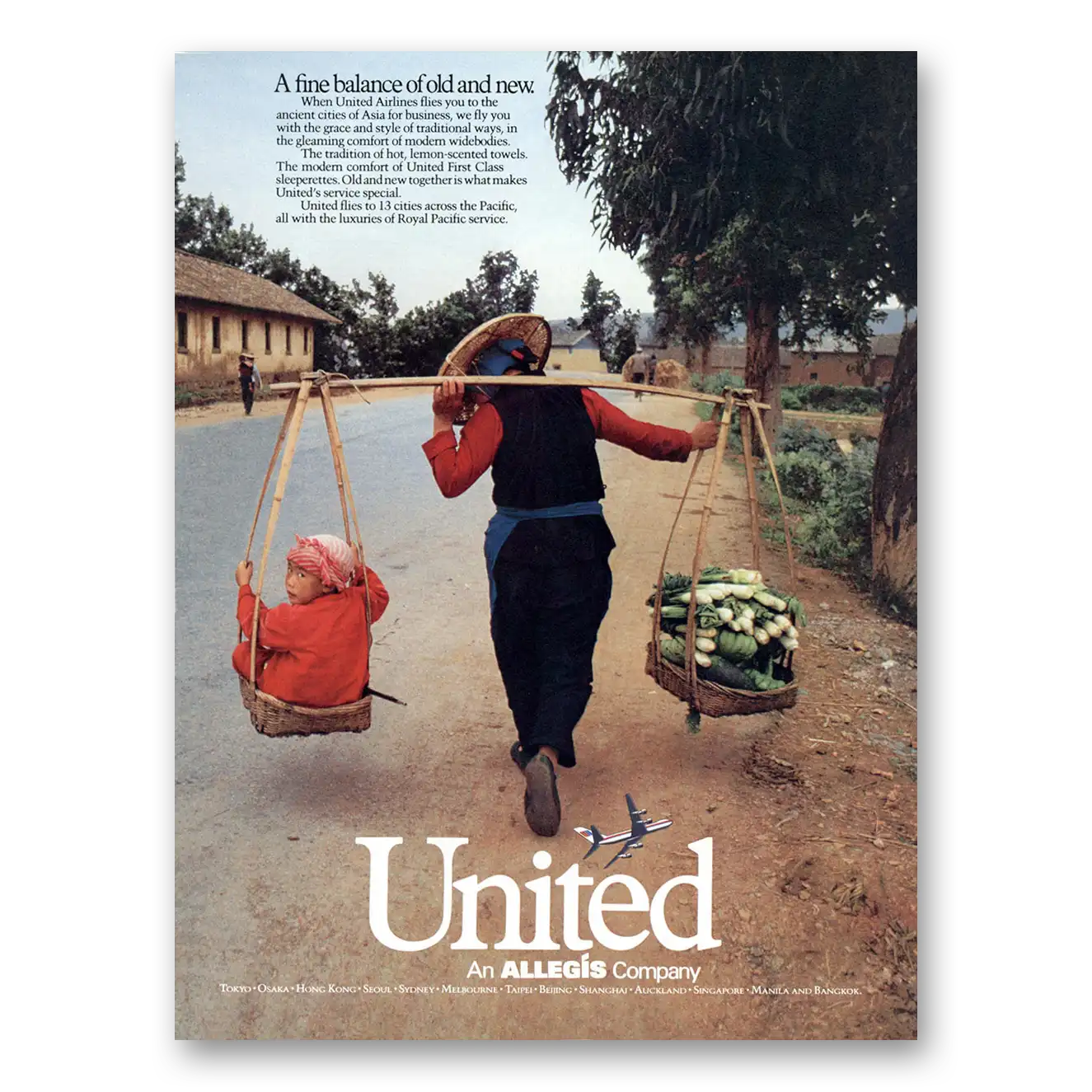 1987 United Airlines Allegis Fine Balance of Old and New Vintage Magazine Print Ad