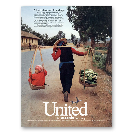 1987 United Airlines Allegis Fine Balance of Old and New Vintage Magazine Print Ad