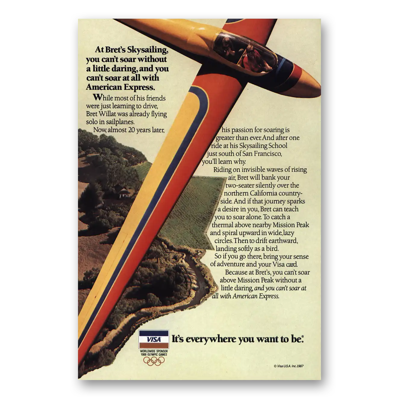 1987 Visa Brets Skysailing Vintage Magazine Print Ad