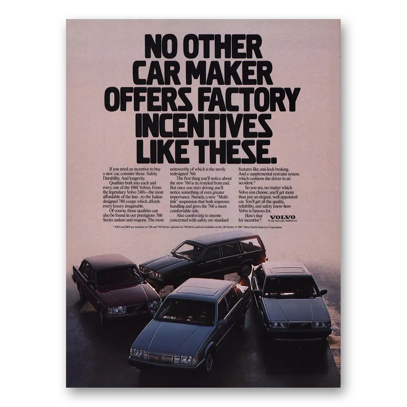 1987 Volvo Factory Incentives Like These Vintage Magazine Print Ad