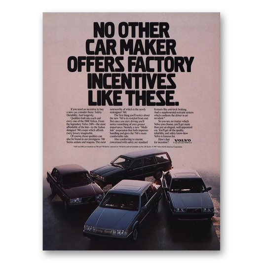 1987 Volvo Factory Incentives Like These Vintage Magazine Print Ad