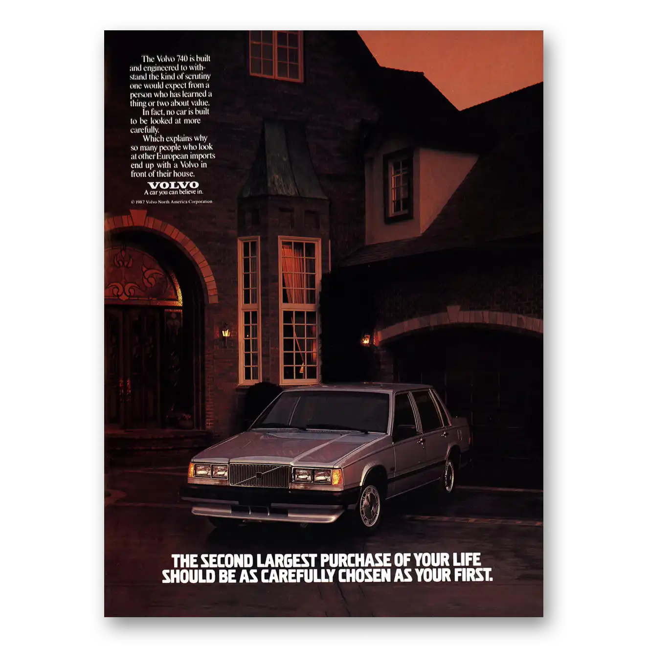 1987 Volvo Second Largest Purchase of Your Life Vintage Magazine Print Ad