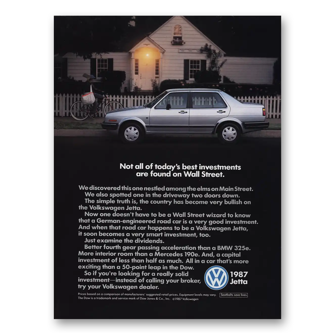 1987 Volkswagen Jetta Best Investments Wall Street Vintage Magazine Print Ad