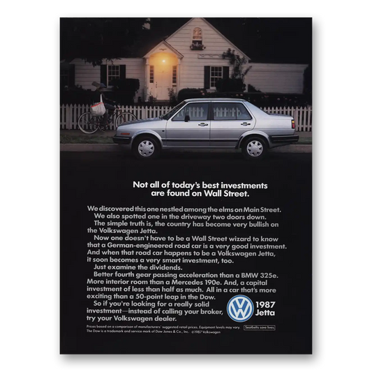 1987 Volkswagen Jetta Best Investments Wall Street Vintage Magazine Print Ad