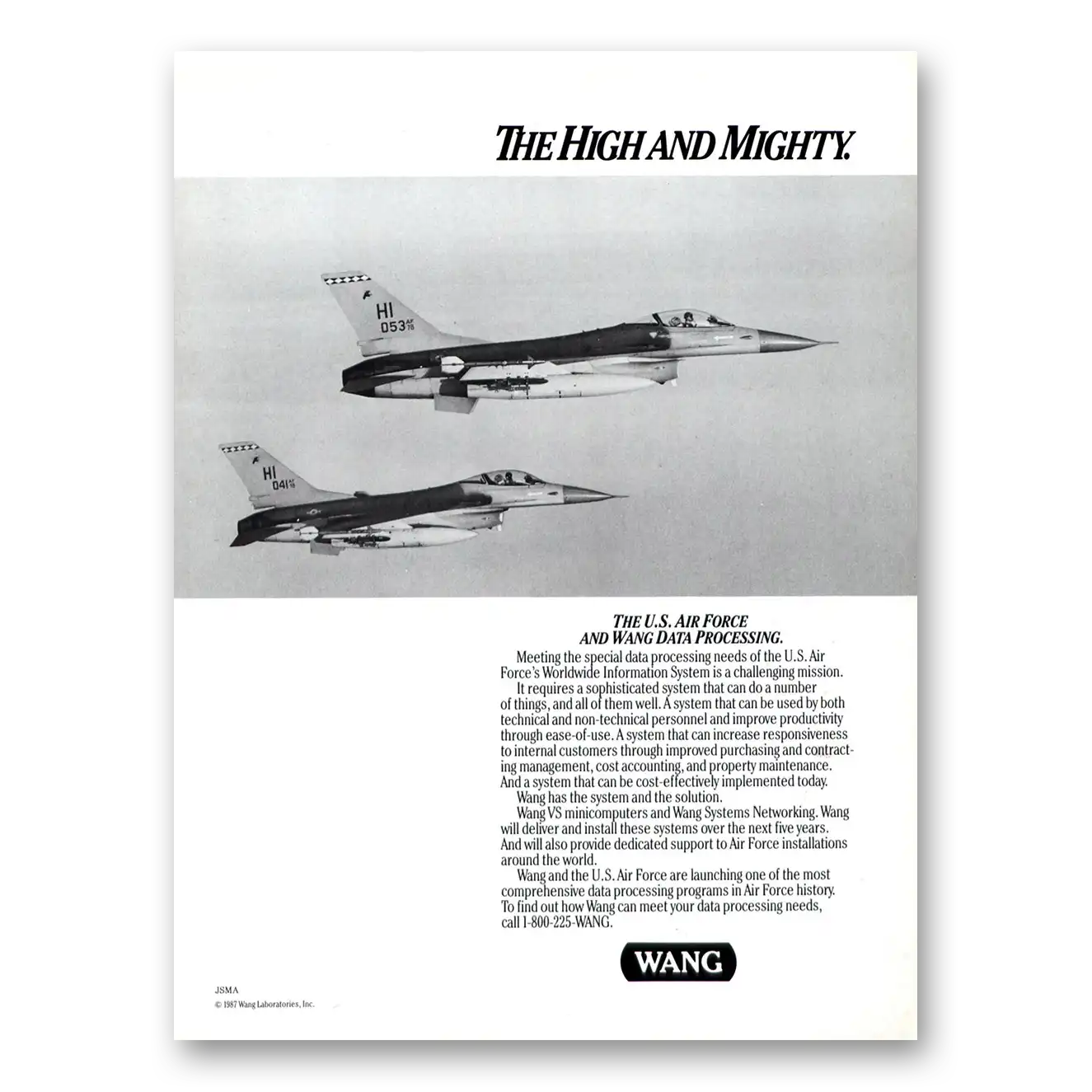 1987 Wang Computers High and Mighty US Air Force Vintage Magazine Print Ad