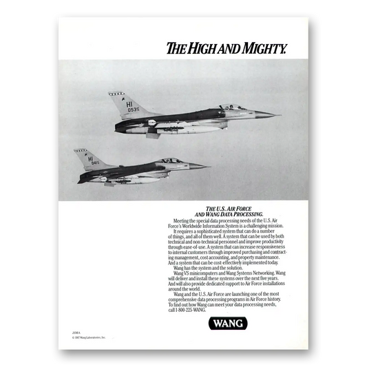 1987 Wang Computers High and Mighty US Air Force Vintage Magazine Print Ad