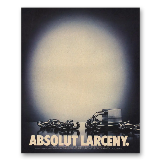 1988 Absolut Vodka Absolut Larceny Vintage Magazine Print Ad