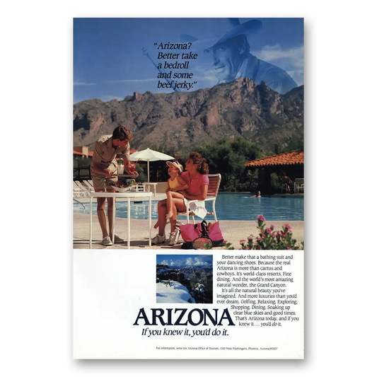 1988 Arizona Better Take a Bedroll and Some Beef Jerky Vintage Magazine Print Ad