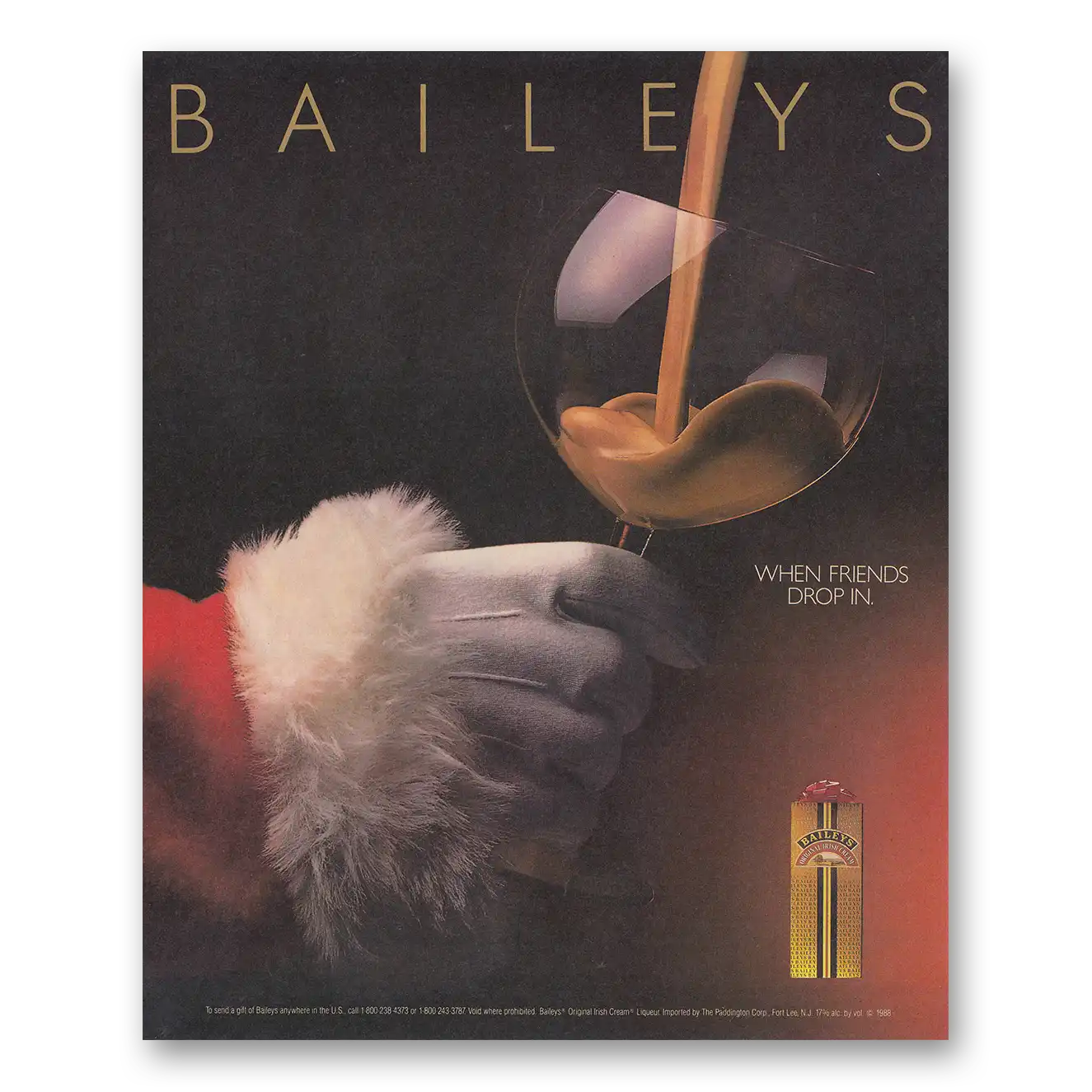 1988 Bailys Irish Cream When Friends Drops In Santa Vintage Magazine Print Ad