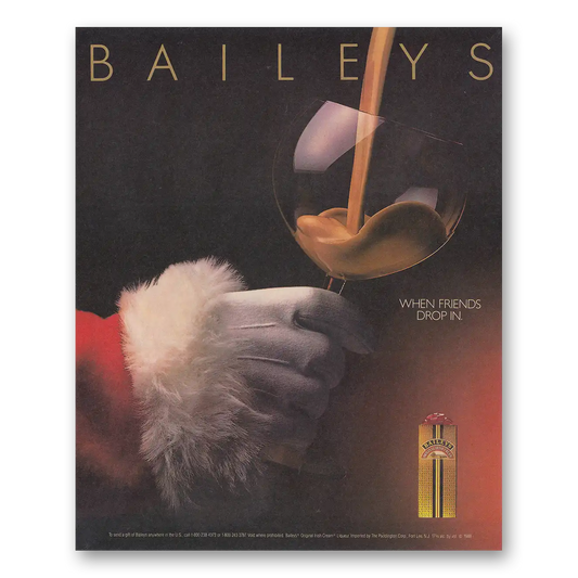 1988 Bailys Irish Cream When Friends Drops In Santa Vintage Magazine Print Ad