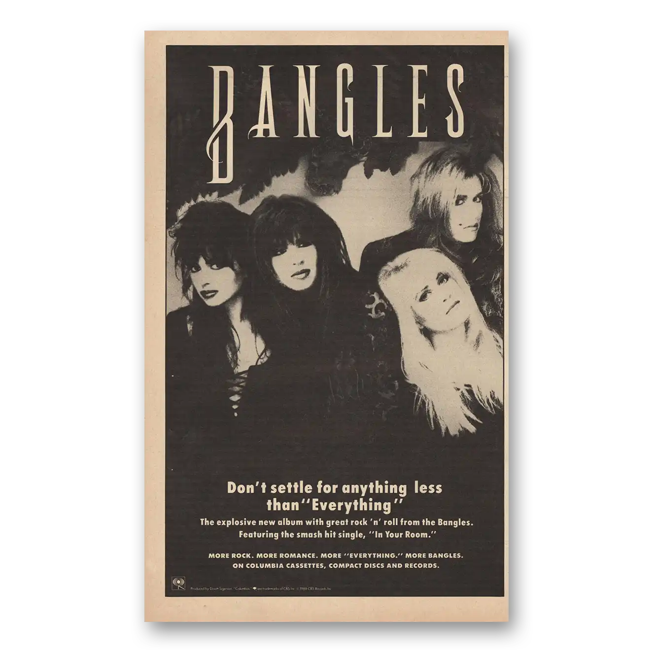 1988 Bangles Don’t Settle for Less Than Everything Vintage Magazine Print Ad