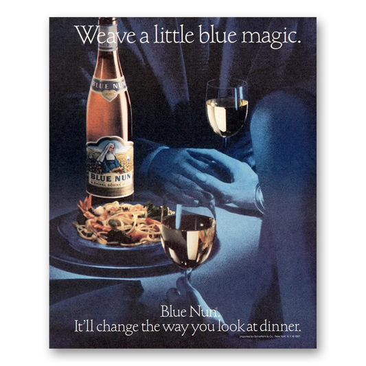 1988 Blue Nun Wine Weave a Little Blue Magic Vintage Magazine Print Ad