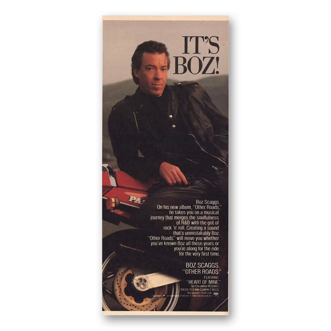 1988 Boz Scaggs Promo Other Roads Vintage Magazine Print Ad