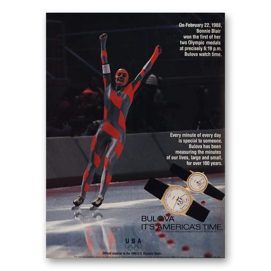 1988 Bulova Watch Bonnie Blair Olympics Vintage Magazine Print Ad