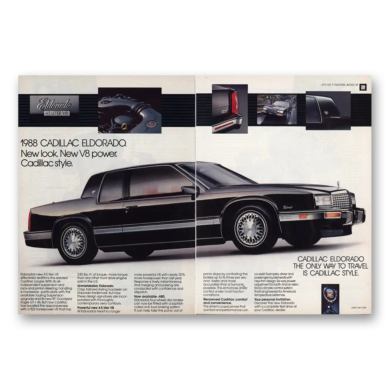 1988 Cadillac Eldorado New Look New V8 Power Vintage Magazine Print Ad