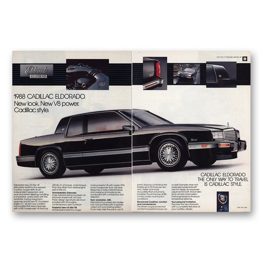 1988 Cadillac Eldorado New Look New V8 Power Vintage Magazine Print Ad